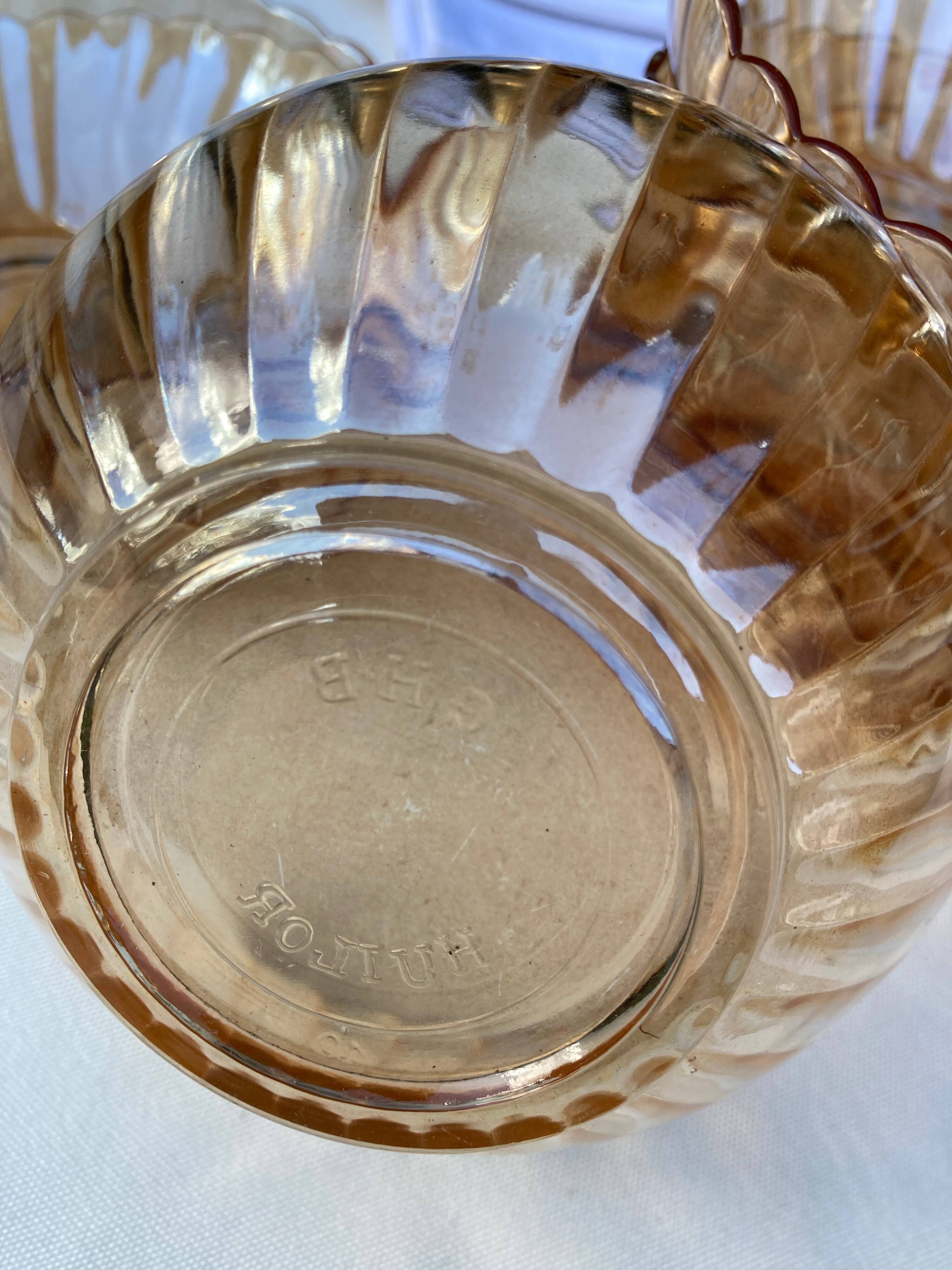 8 orange iridescent glass cups
