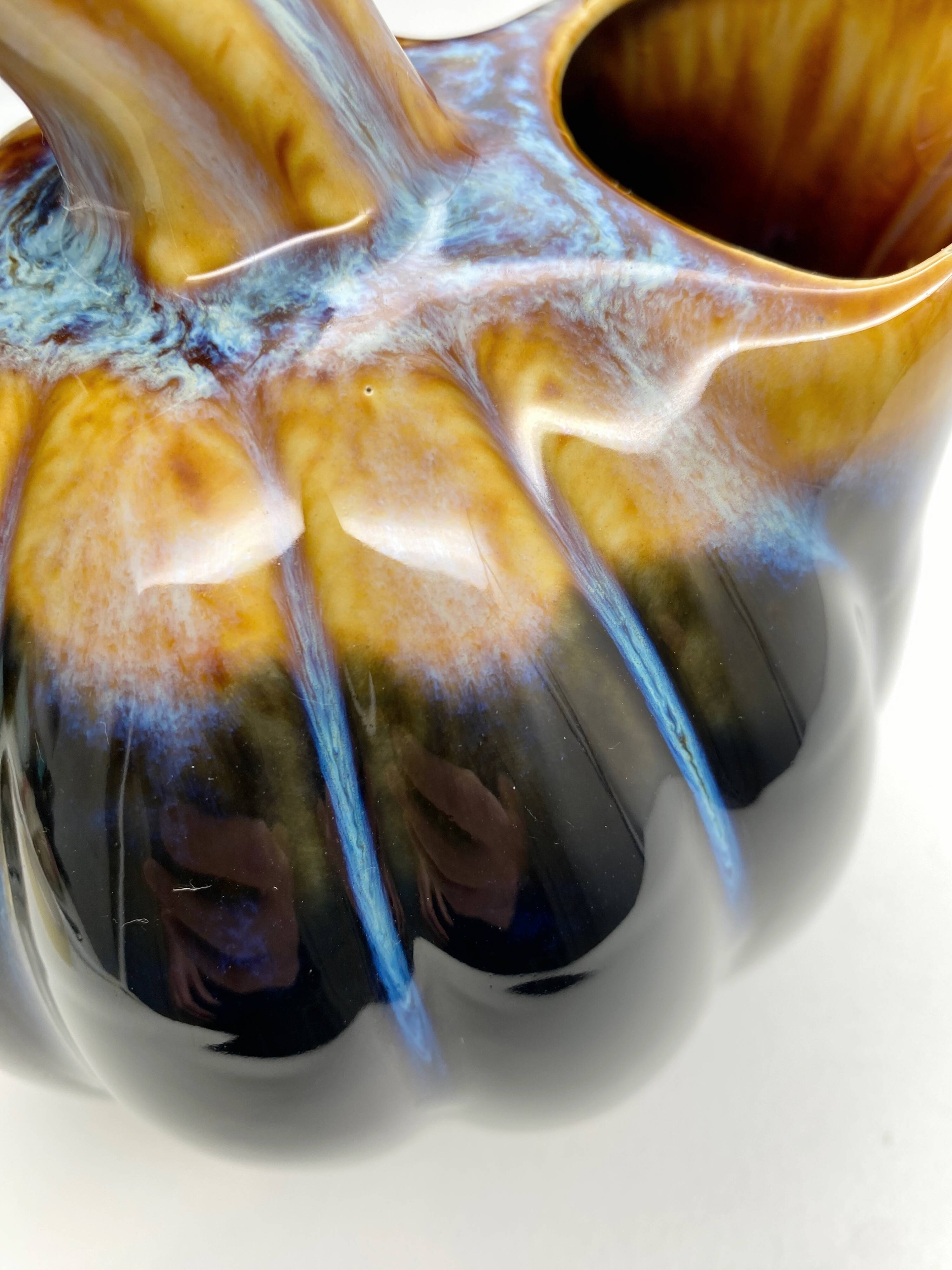 Pitcher Vintage jug in brown and blue ceramic in the shape of a melon