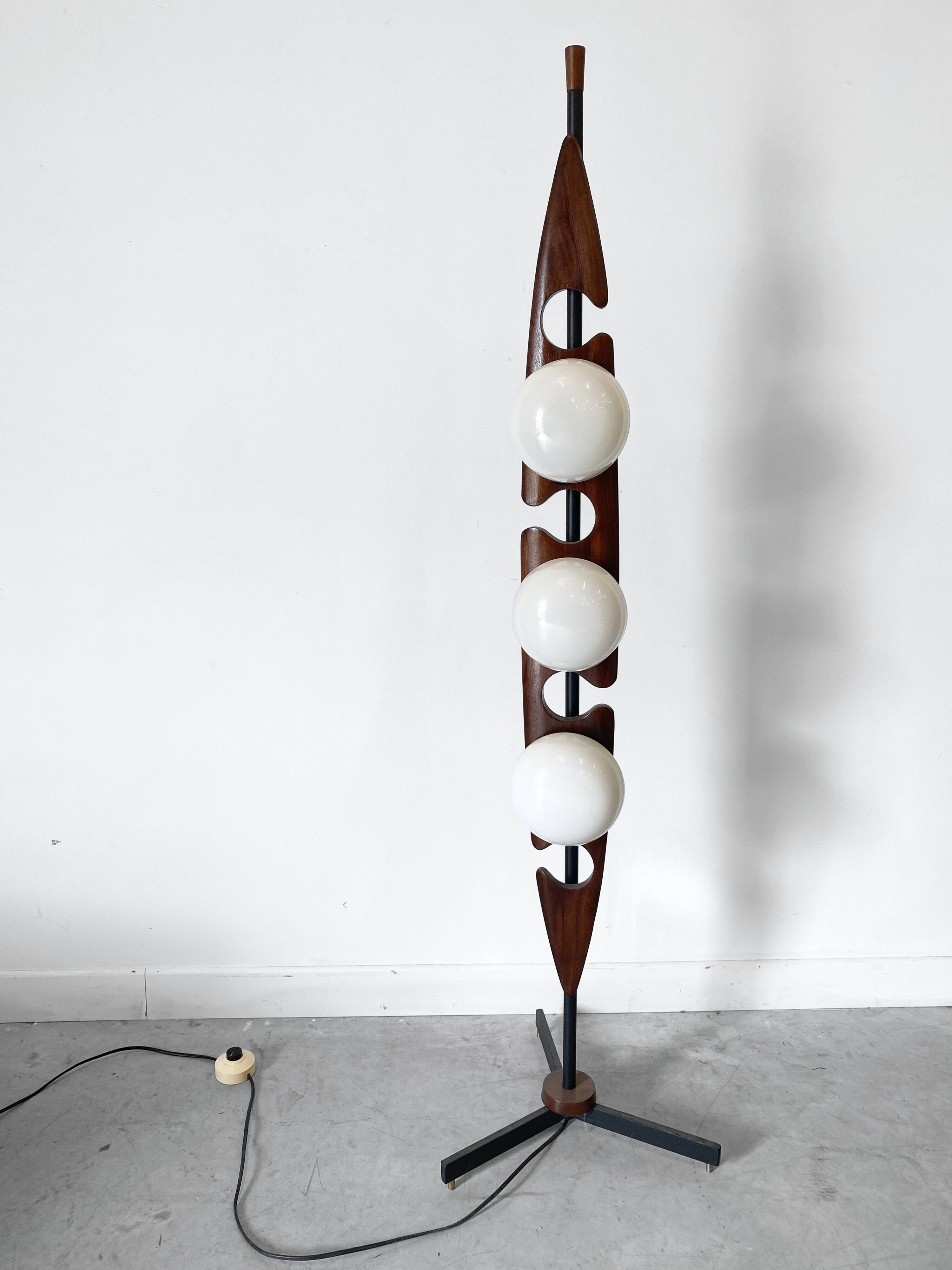 lampadaire vintage Reggiani 3 opalines, 1960