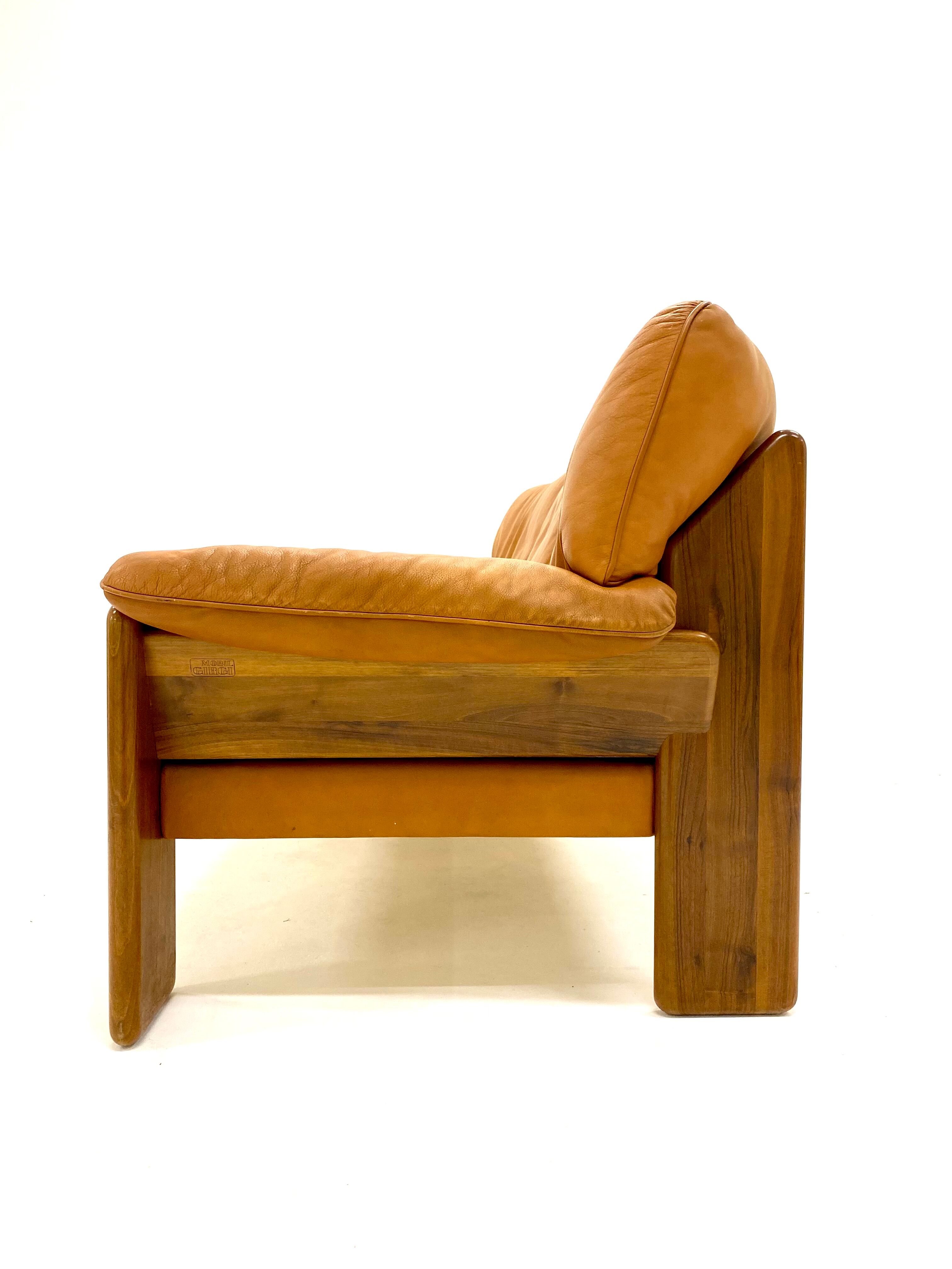 Cognac Leather Sofa By Sapporo For Mobil Girgi, Italy 1970s