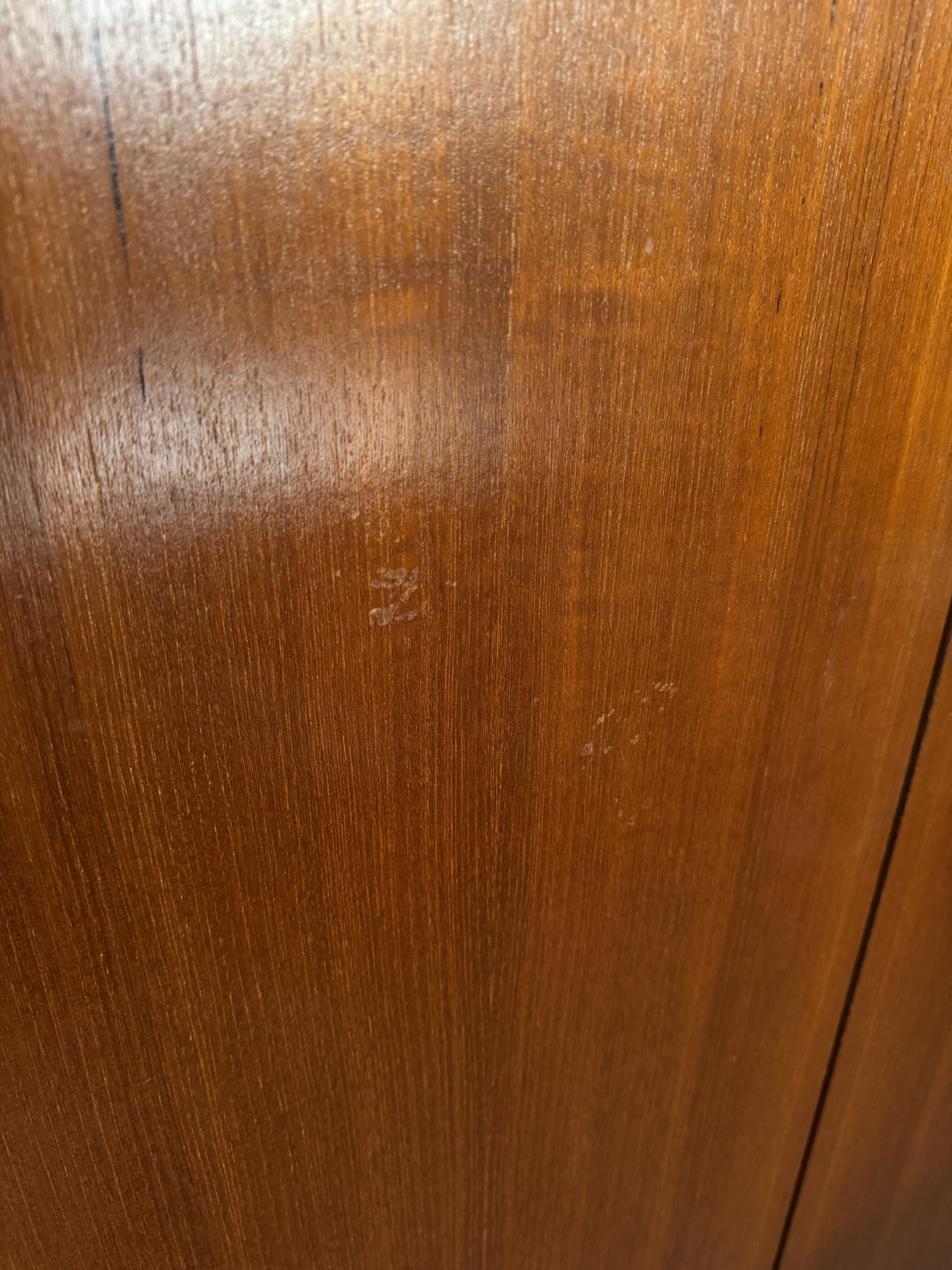 Teak 2-door wardrobe — hanging space + shelves — 1960s/70s