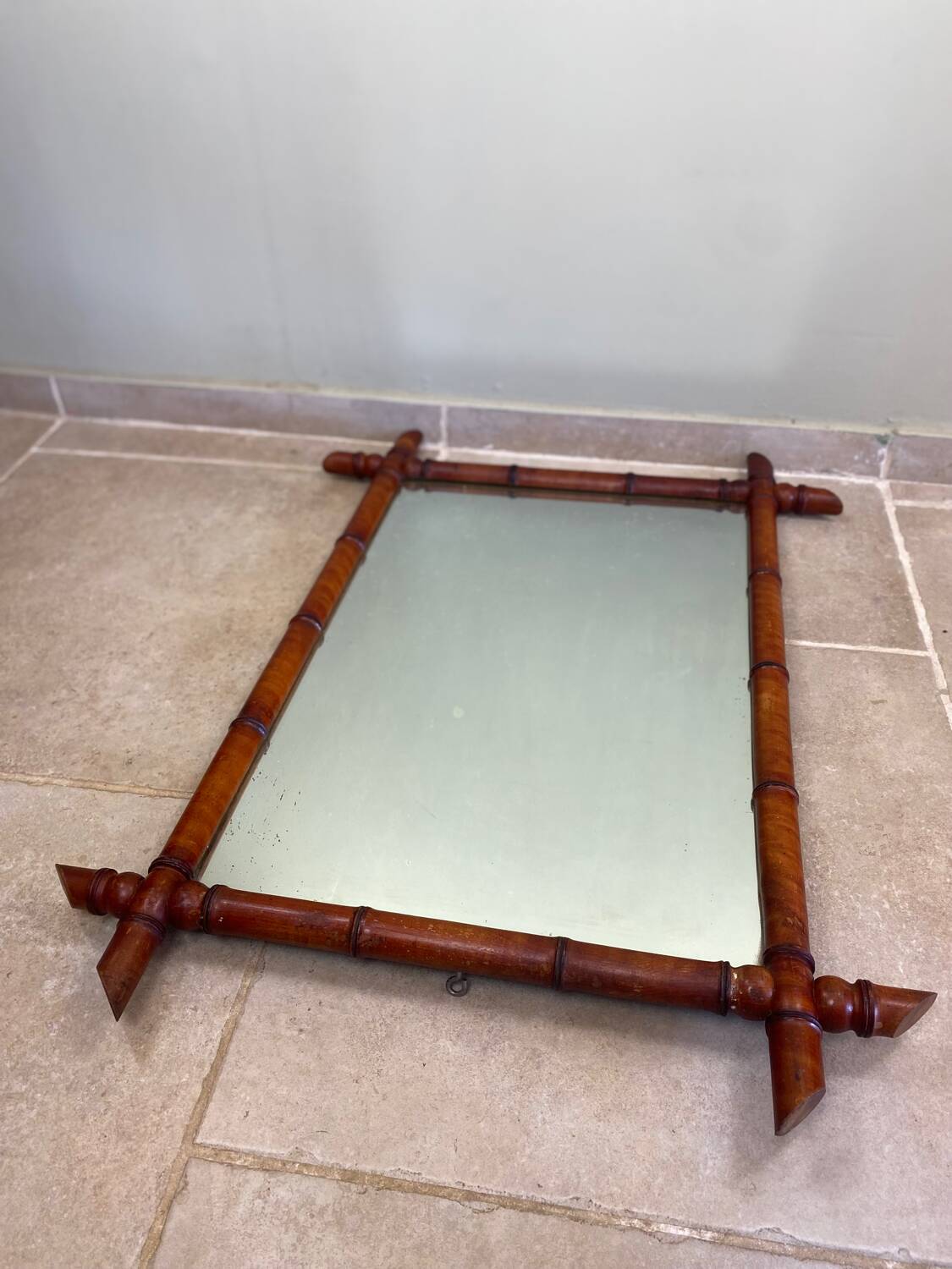 Antique turned wooden mirror