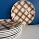 Set of 8 brown checkered plates Moulin des Loups tablecloth