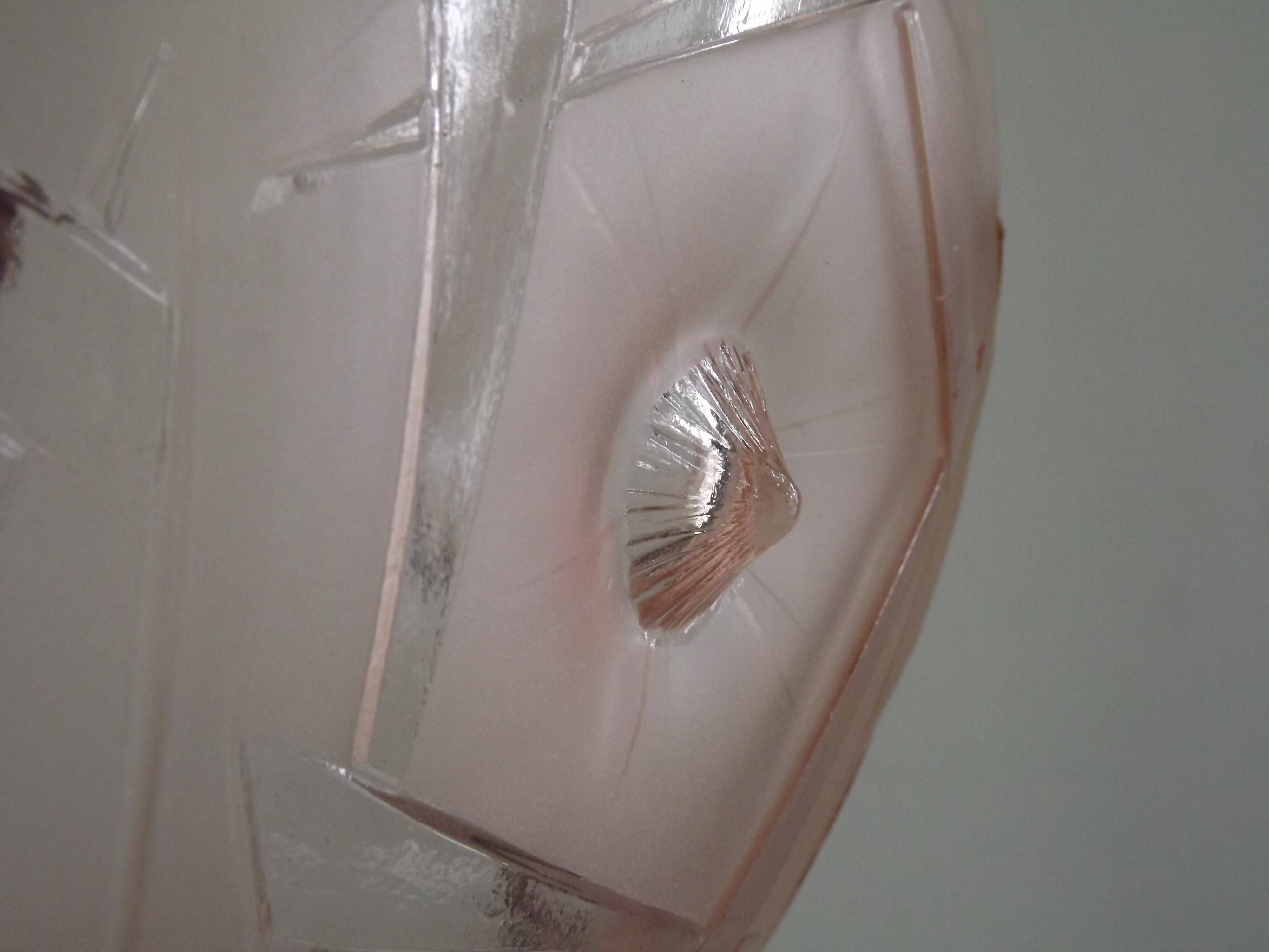 French Art Deco Stamped 1053 Pink Glass Plafonnier Hanging Light Pink Ropes