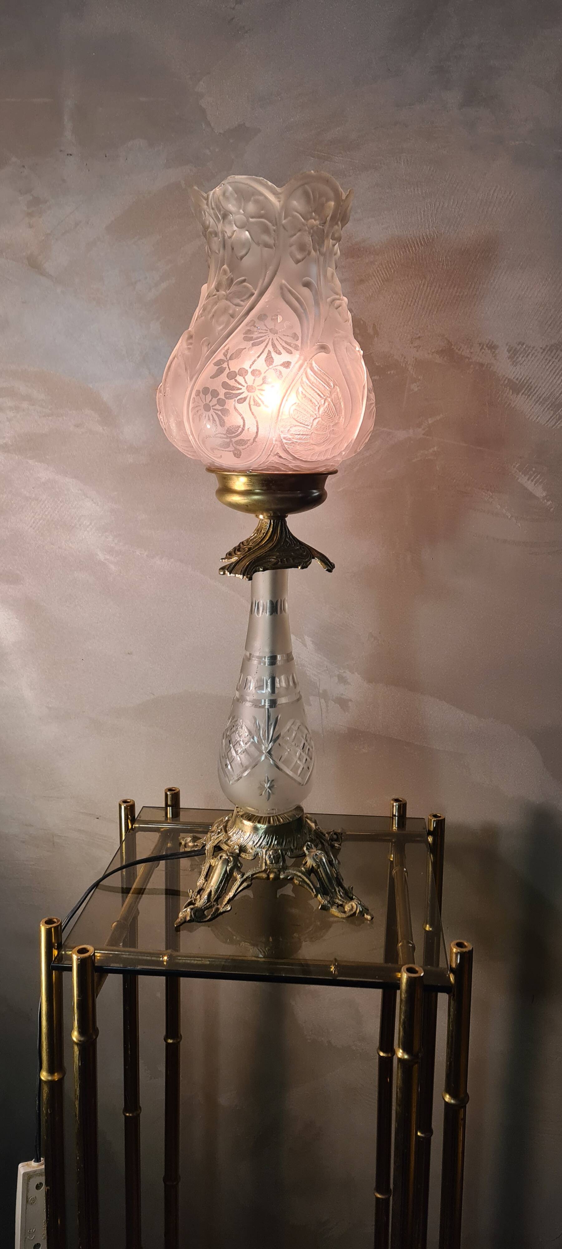 Cut crystal and bronze lamp