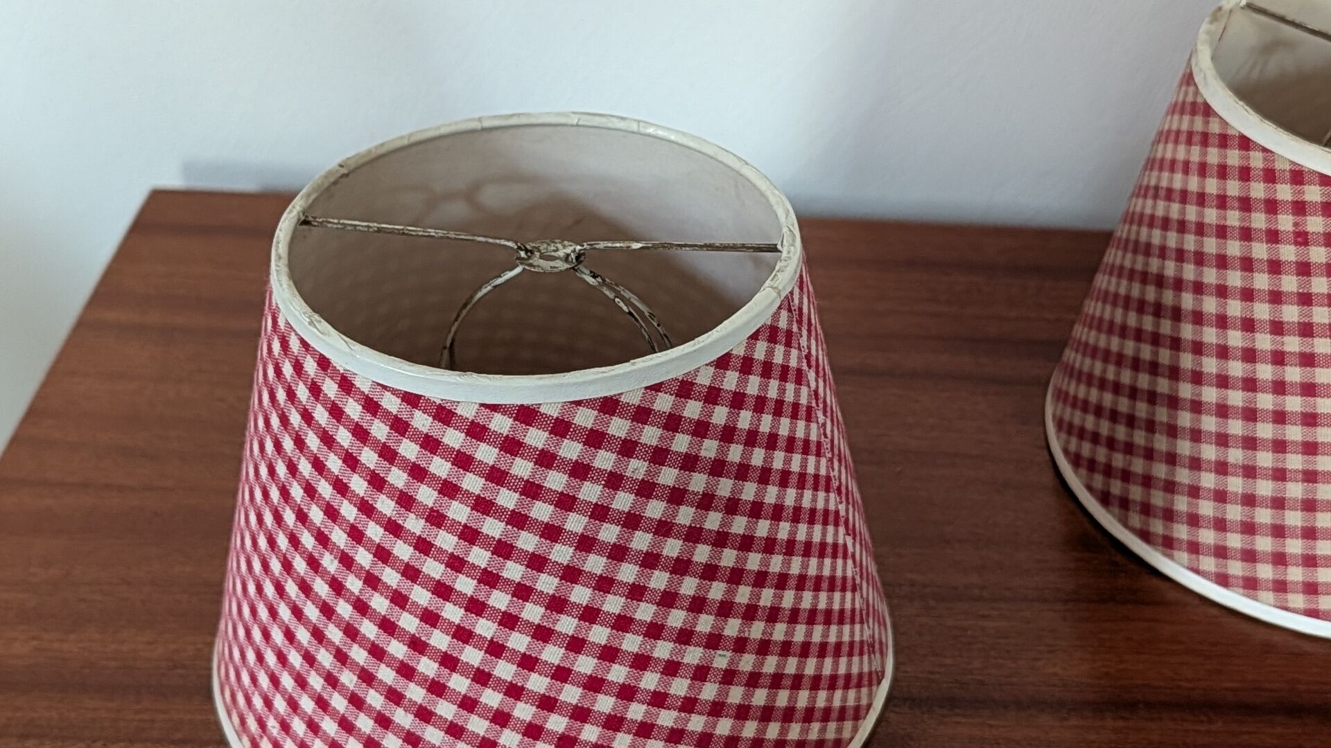 Pair of red gingham lampshades from the 60s