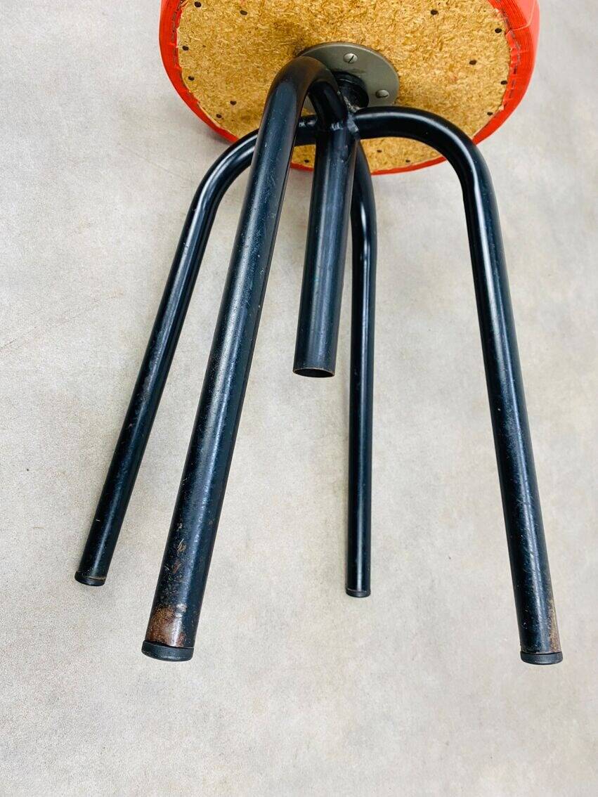 Vintage 50s screw stool in red faux leather