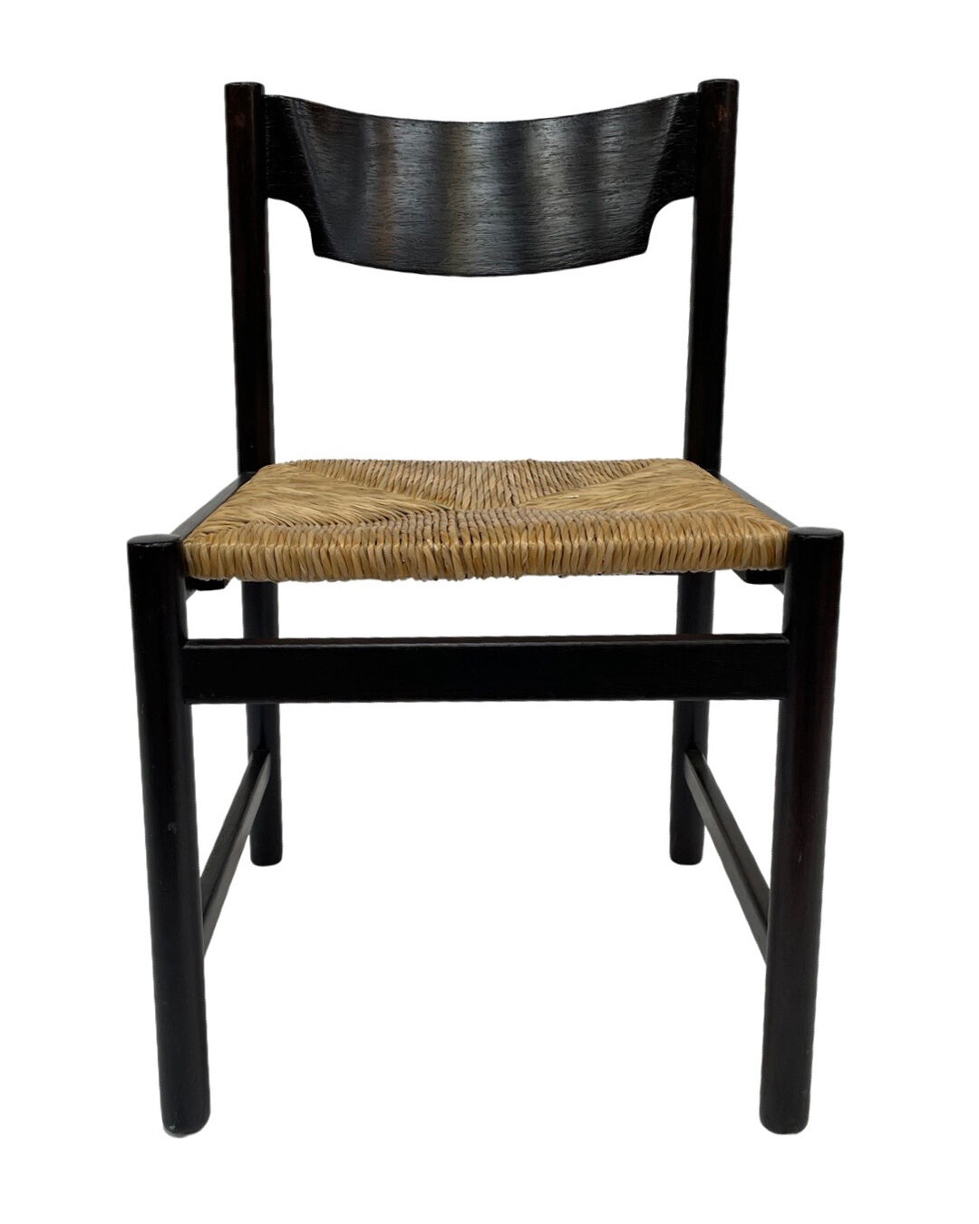 4 vintage dining room chairs with braided seat in wenge wood, 1970s