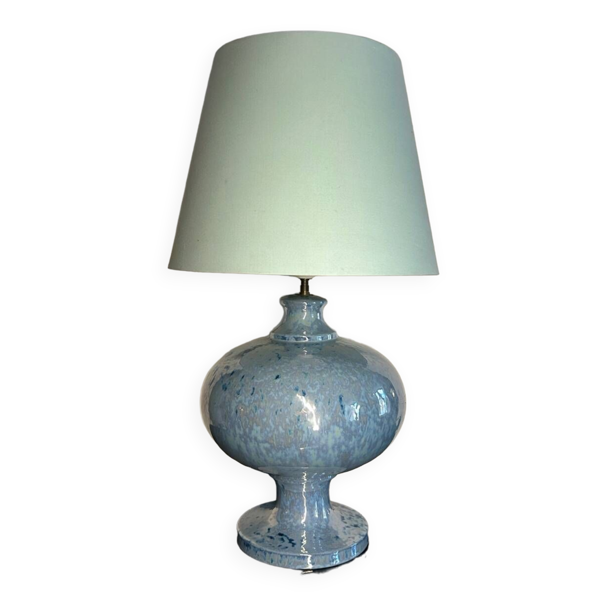 Iridescent blue ceramic lamp from the 80s