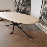 Large oval coffee table in travertine and metal