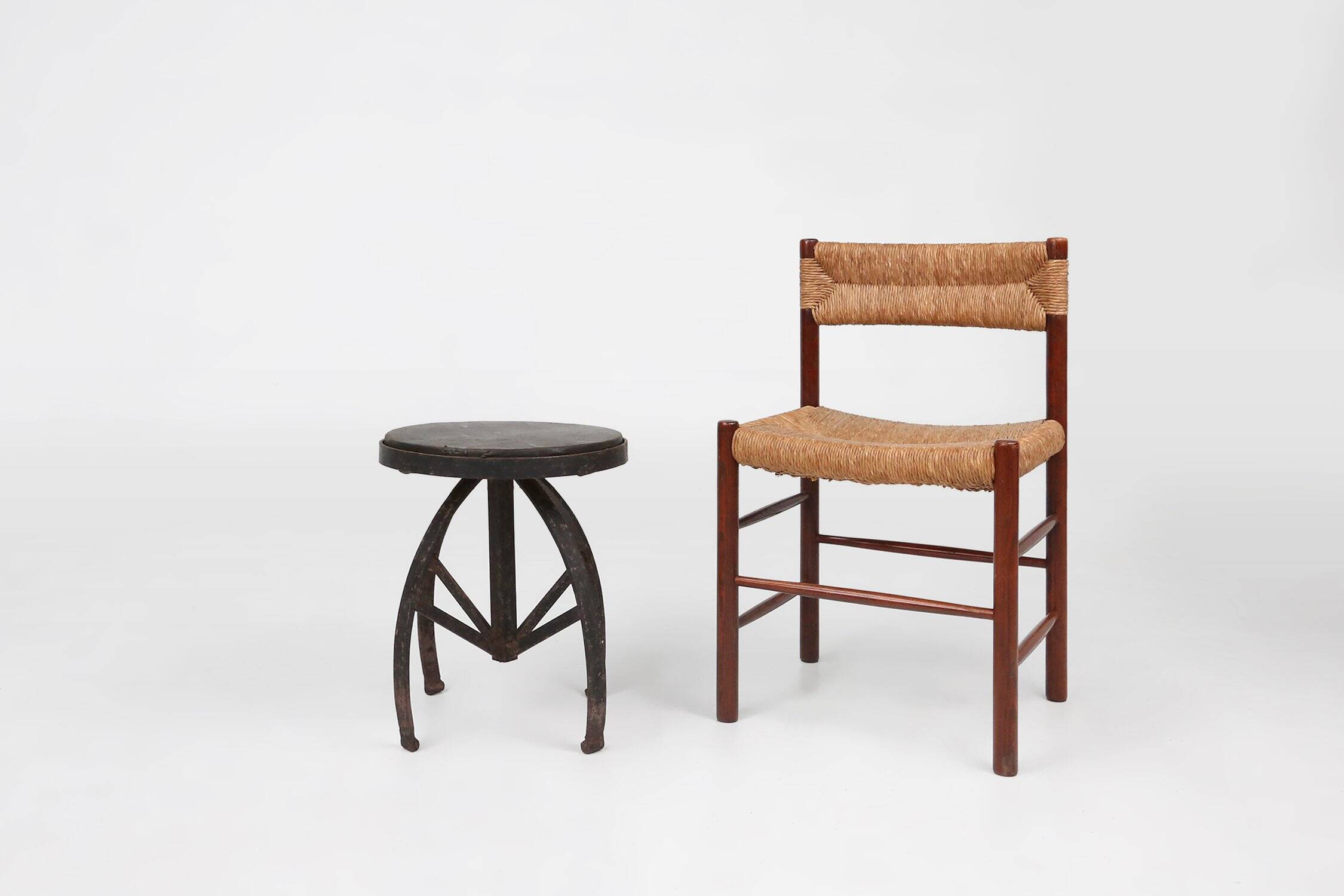 Industrial Black Metal Stool with Frame, France  1920s
