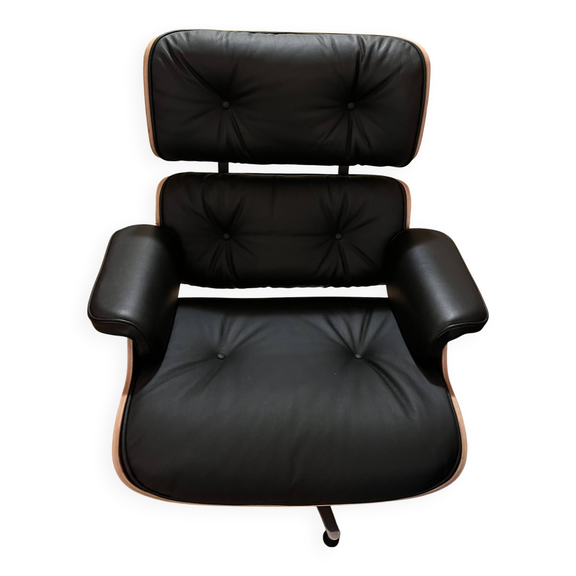 Fauteuil et ottoman Charles Eames en bois de palissandre et cuir