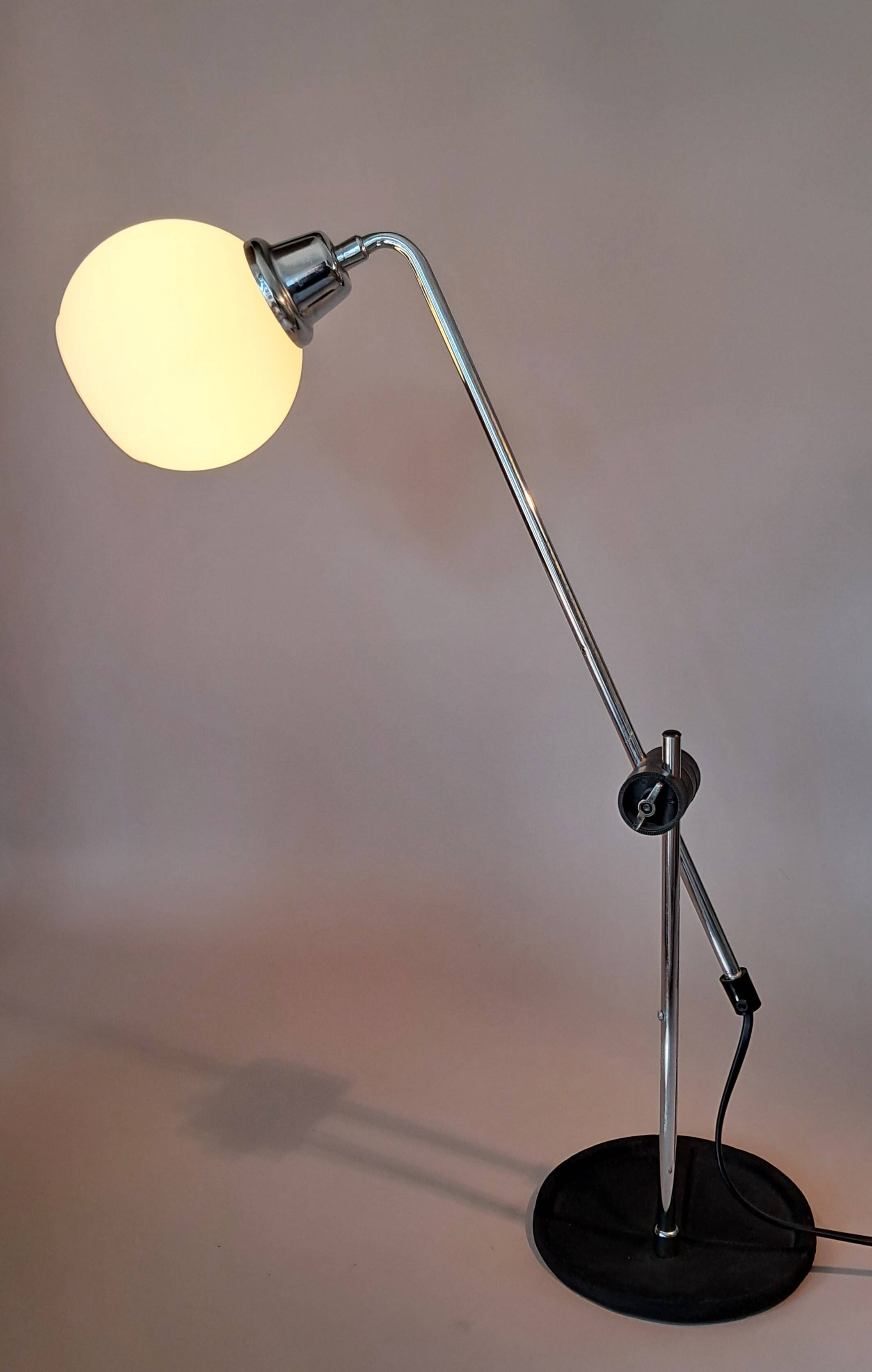 Chrome and white opaline pendulum lamp, 1970.