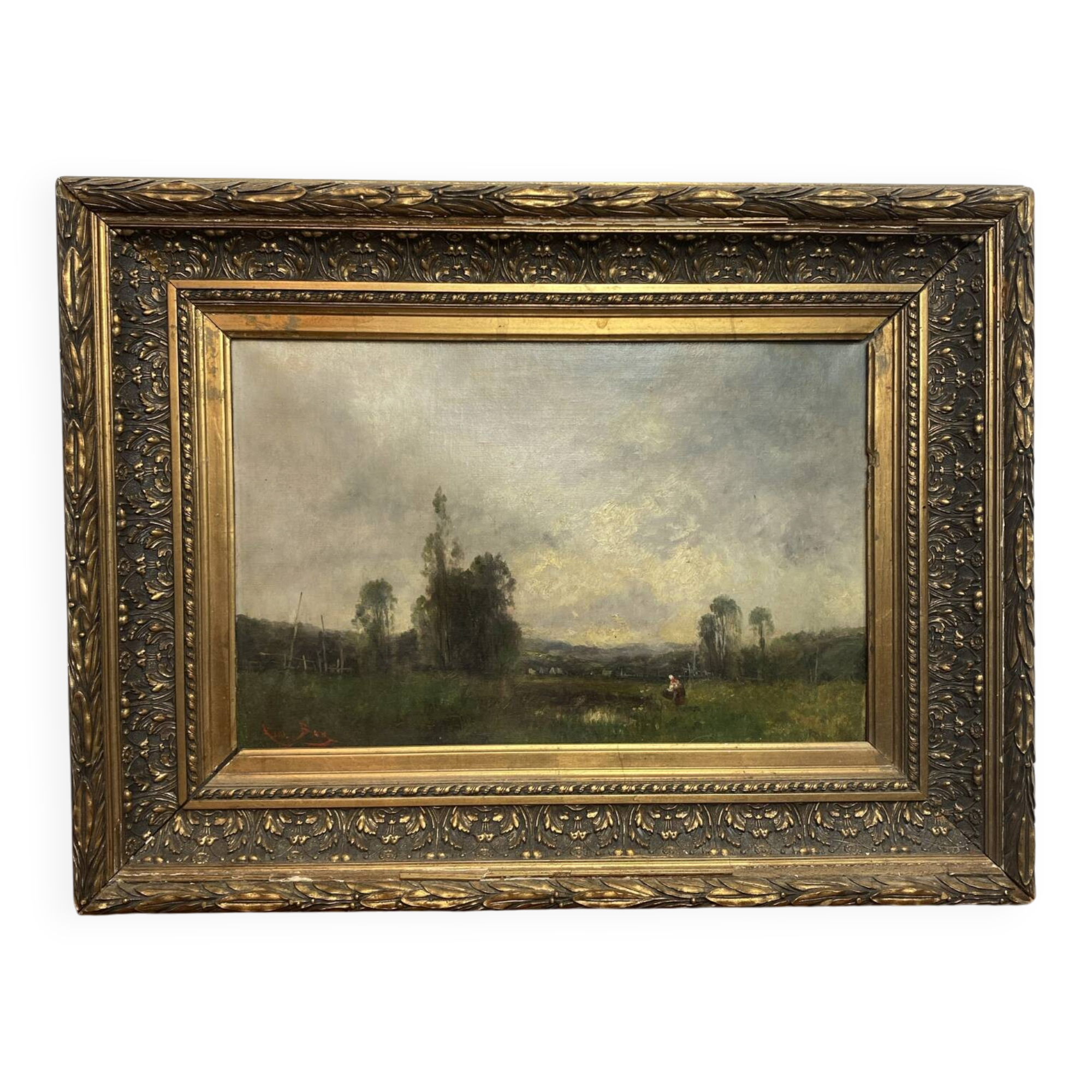 Oil on canvas, landscape by Karl Ben, 19th century.