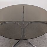 Chrome metal and smoked glass round table, Italy circa 1970.
