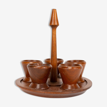 Set of 5 teak shells on support