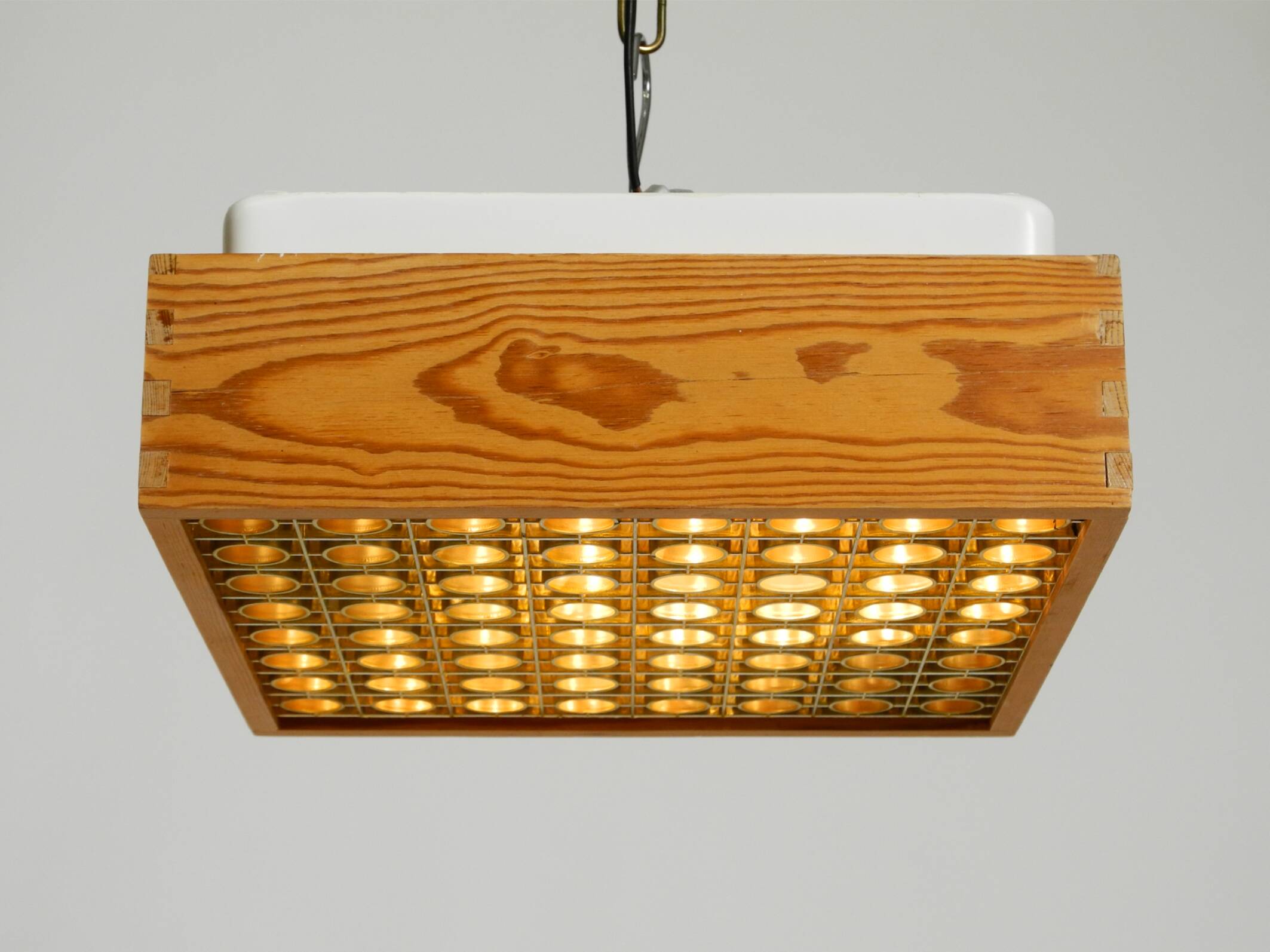 Beautiful 1970s square ceiling lamp made of pine wood by Alda Sweden