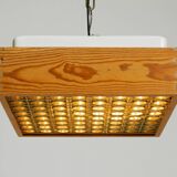 Beautiful 1970s square ceiling lamp made of pine wood by Alda Sweden