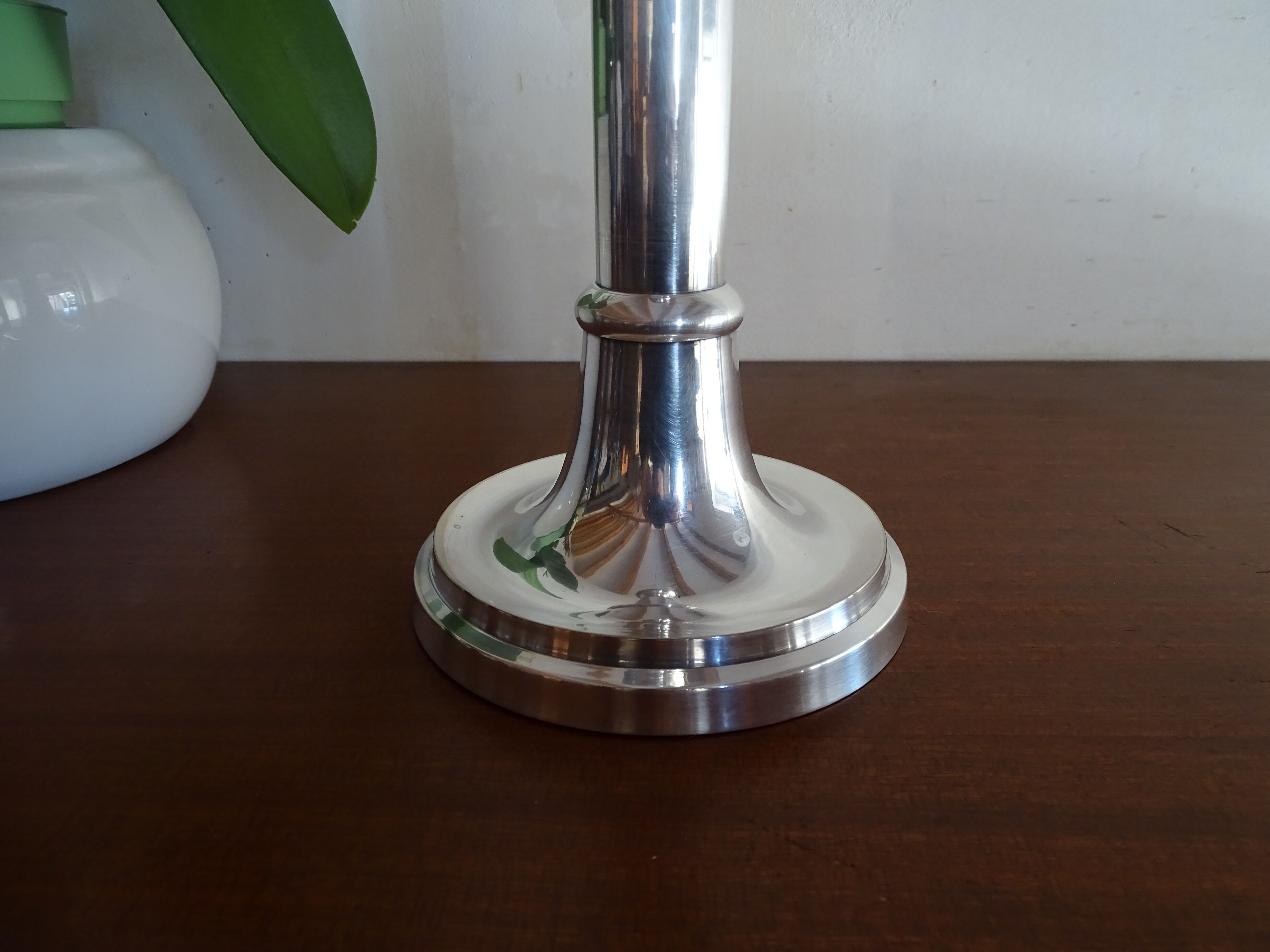 Vintage silver metal candle holder 32.5 cm