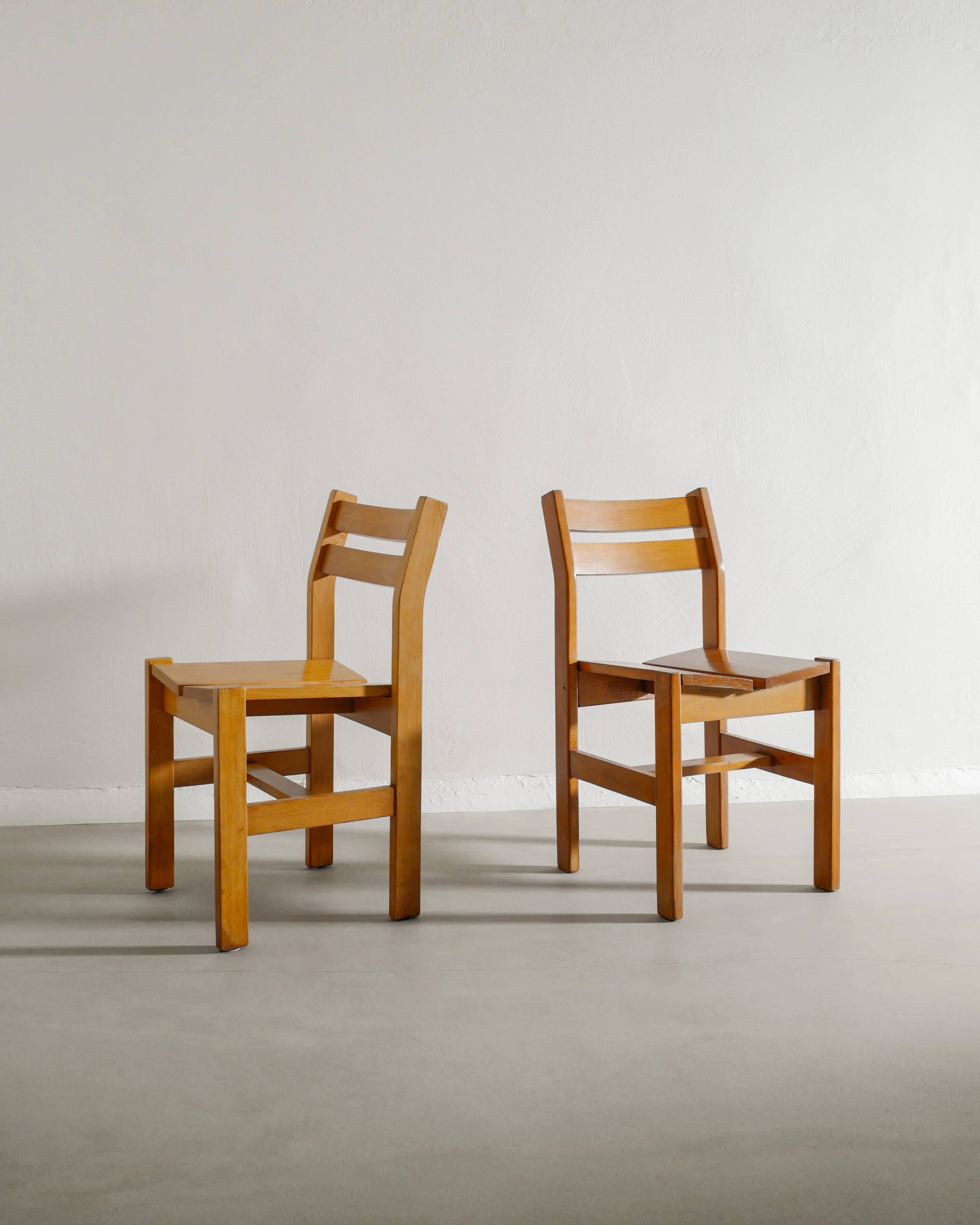 Set of 5 French Vintage Mid Century Dining Chairs in Elm, 1960s