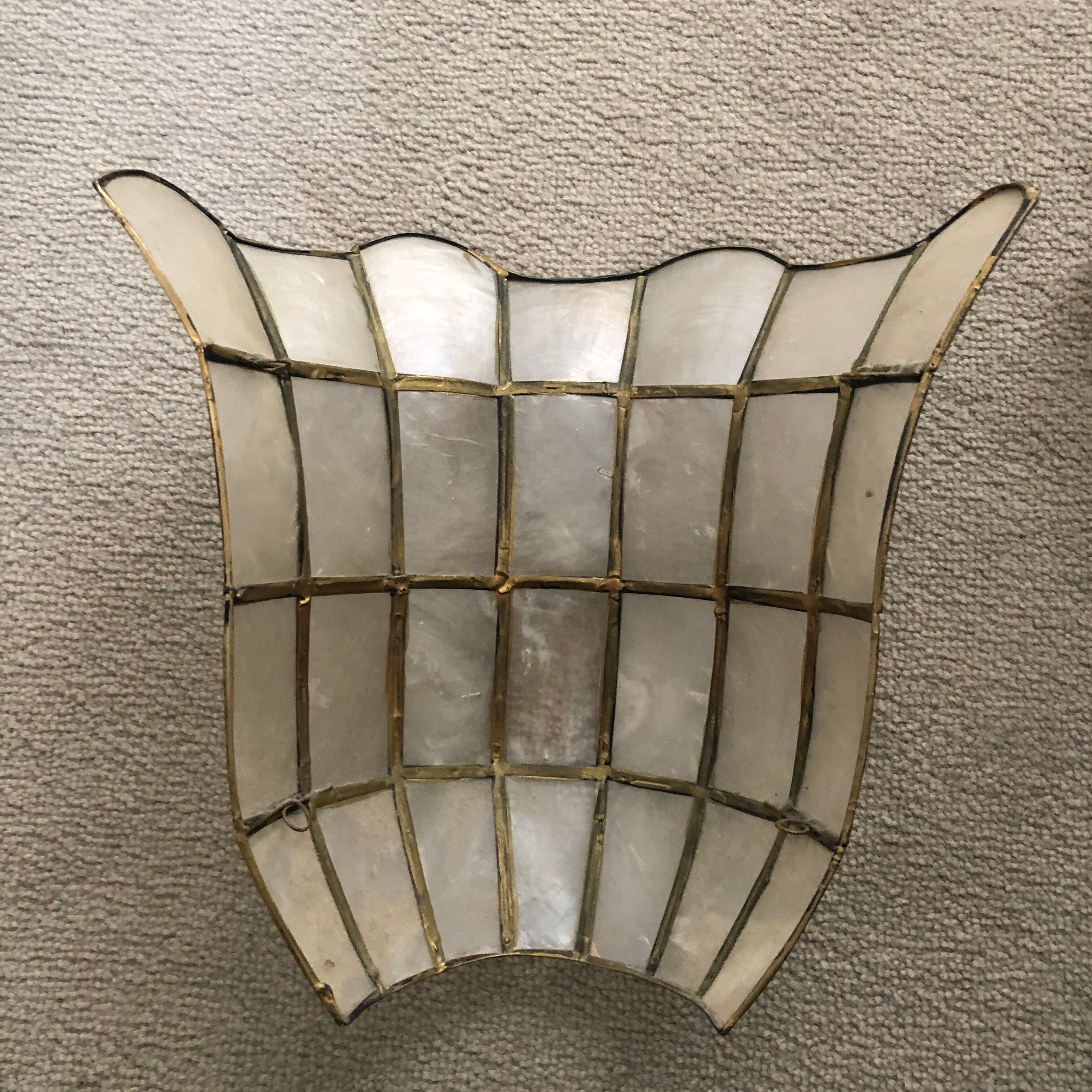 Set of two vintage mother-of-pearl and brass wall lamps