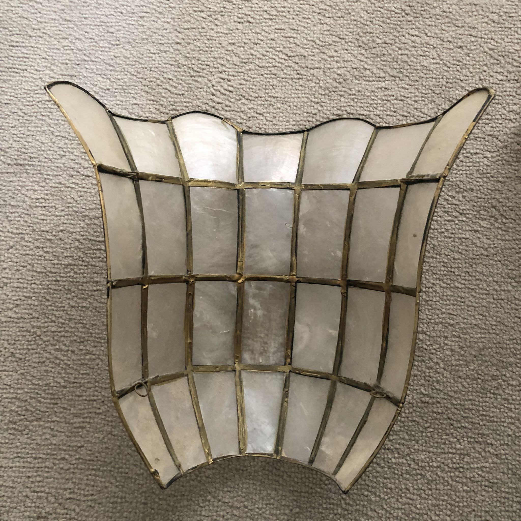 Set of two vintage mother-of-pearl and brass wall lamps