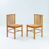 2 vintage chairs in pinewood with braided seat, 1970s