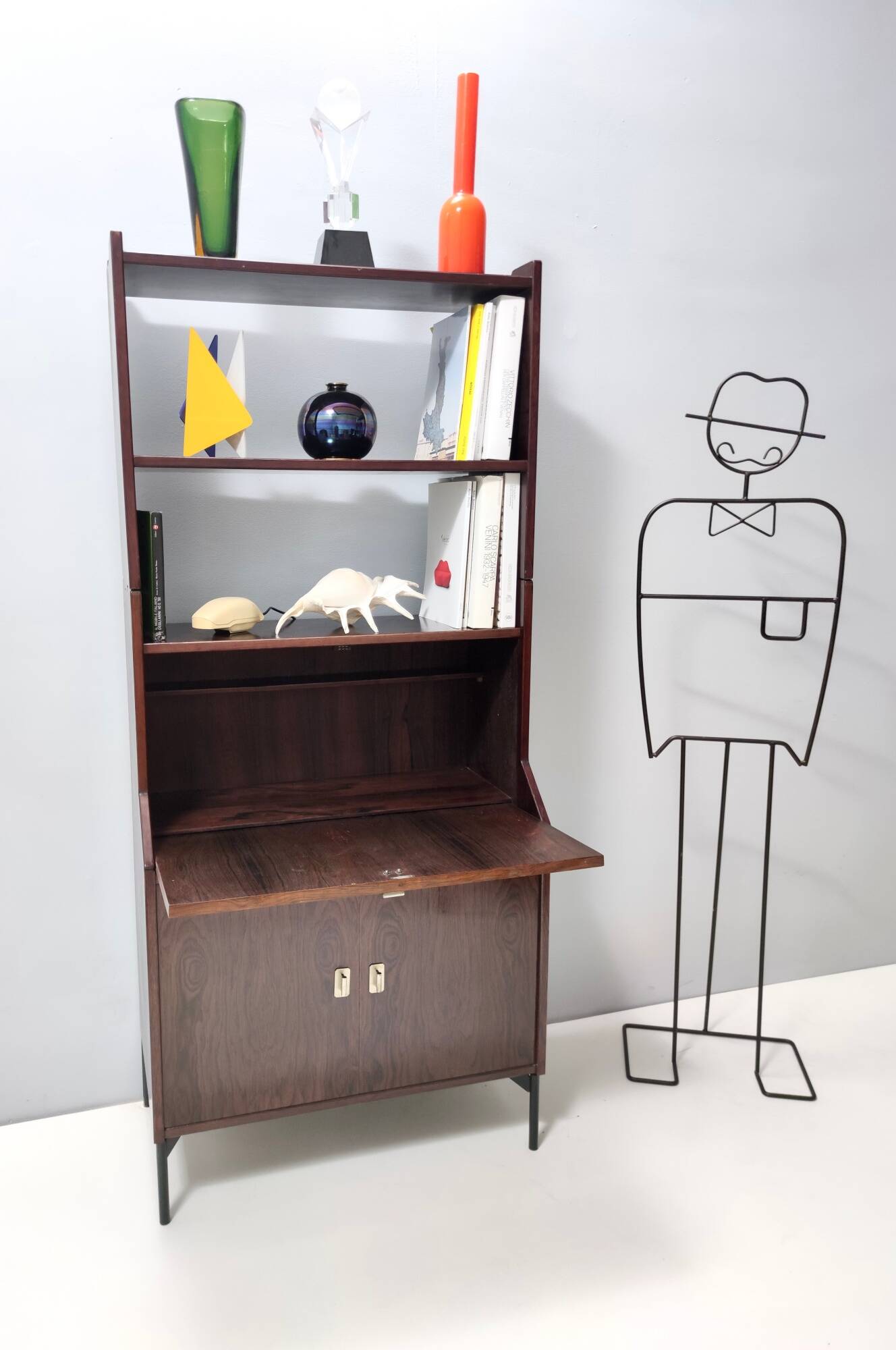 Vintage Walnut Bookshelf and Secretaire by Claudio Salocchi for Sormani, Italy