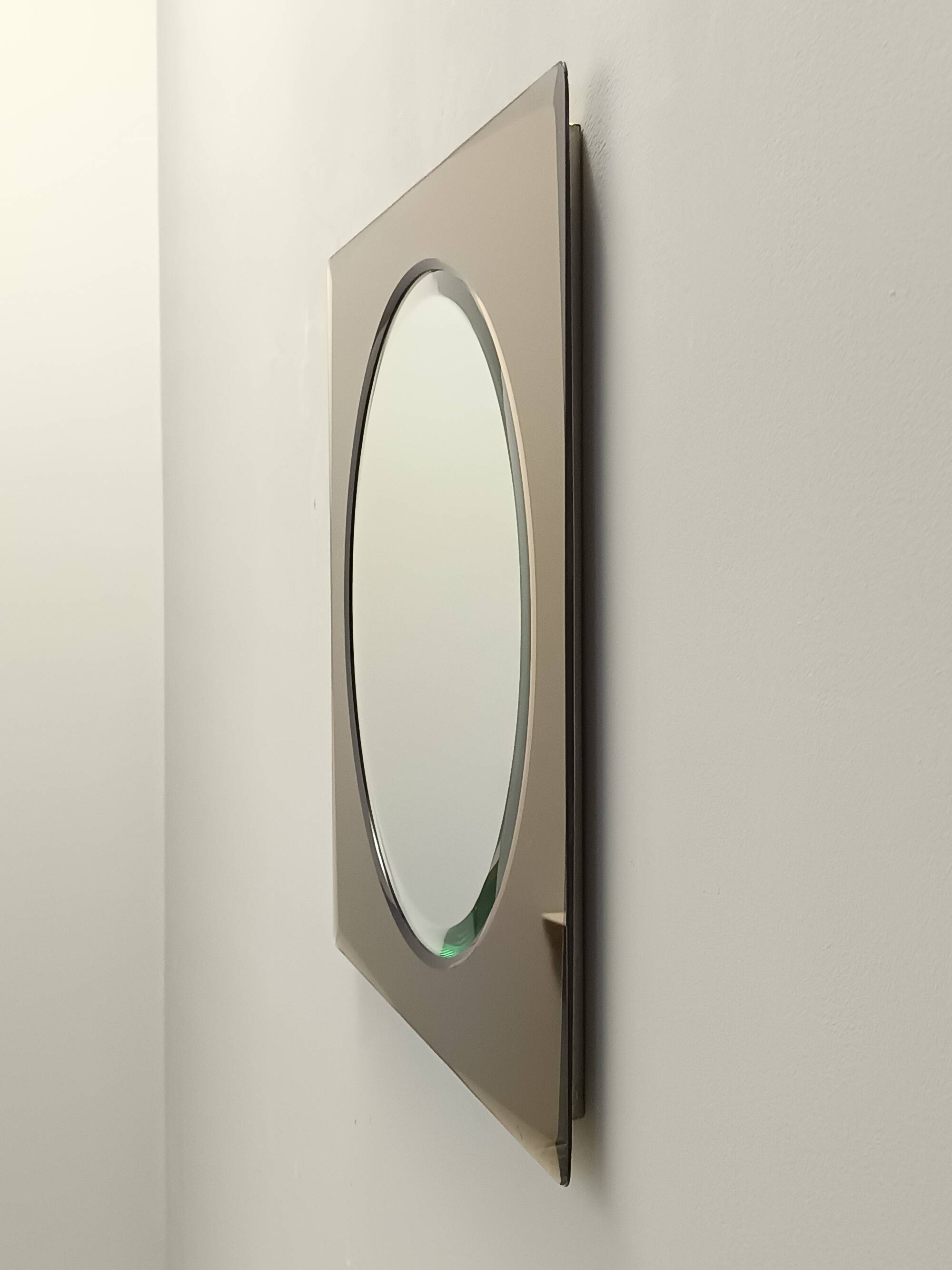 Postmodern Square Beige Wall Mirror with a Beveled Glass, Italy