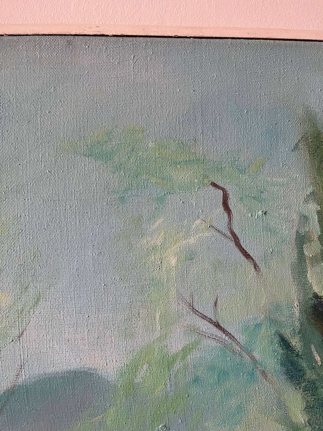 Trees by the lake, oil on canvas