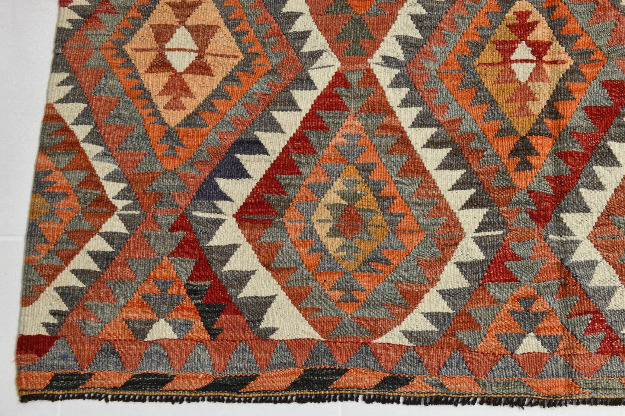 Wine Red & Green Geometric Kilim Rug, 155x268Cm