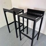 2 tabourets de bar modernistes en bois noir et acier par Ruud Jan Kokke, années 1980