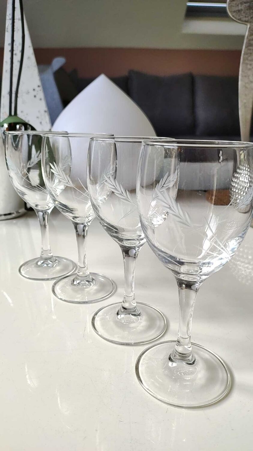 Lot De 3 Verres Coupes à Pied En Cristal Au Manganèse - Vintage, Occasion