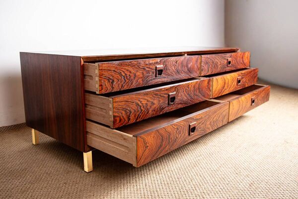 Commode basse danoise en palissandre, 6 tiroirs, par Erik Brouer 1960