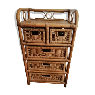 Rattan storage unit. 5 drawers
