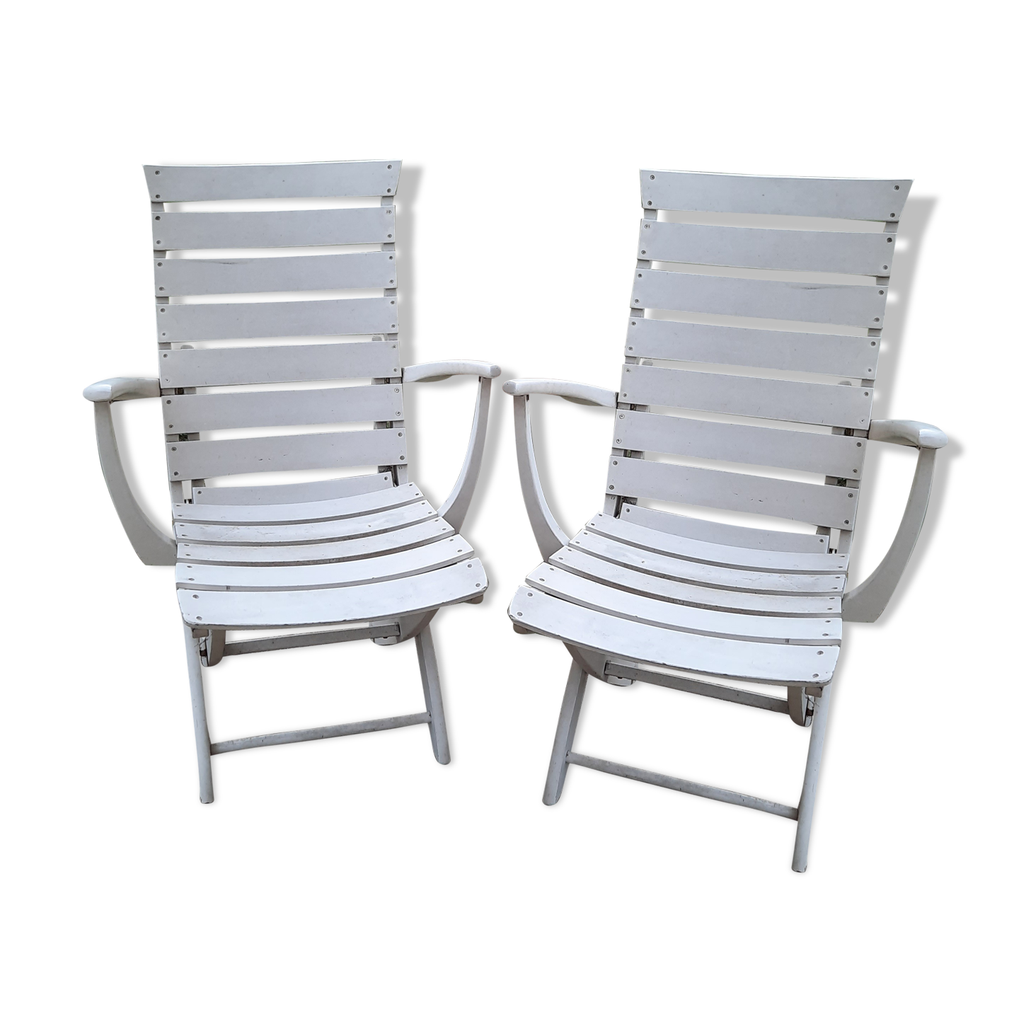 Pair of wooden garden armchairs