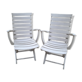 Pair of wooden garden armchairs