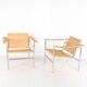 Pair of wicker and chrome armchairs