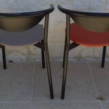 4  Chaises de style gondole structure métallique cossus et simili cuir