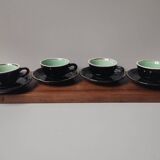 Set of 4 vintage bar cups and saucers black green and gold ets leveille mabit paris
