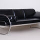 Fully Restored Bauhaus Black Leather Tubular Chrome Sofa by Robert Slezák, 1930s