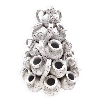 Vintage Tulip Vase with 25 White Glazed Ceramic Amphoras, Italy