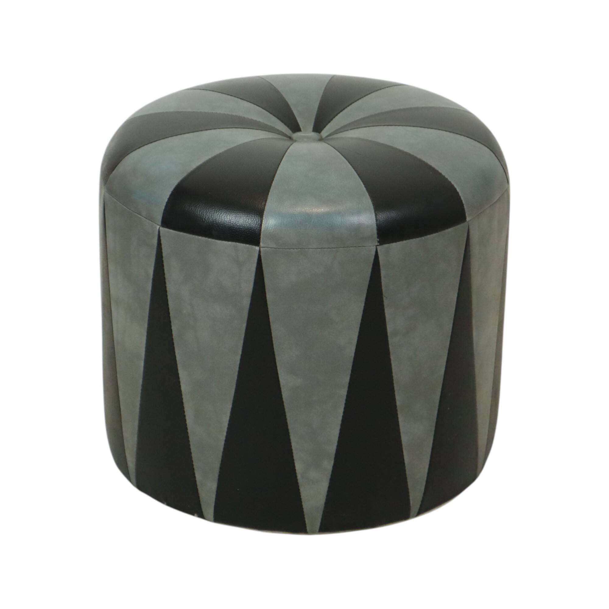 Round Vintage Pouf Gray Black Two-tone Skai Sixties
