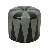 Round Vintage Pouf Gray Black Two-tone Skai Sixties
