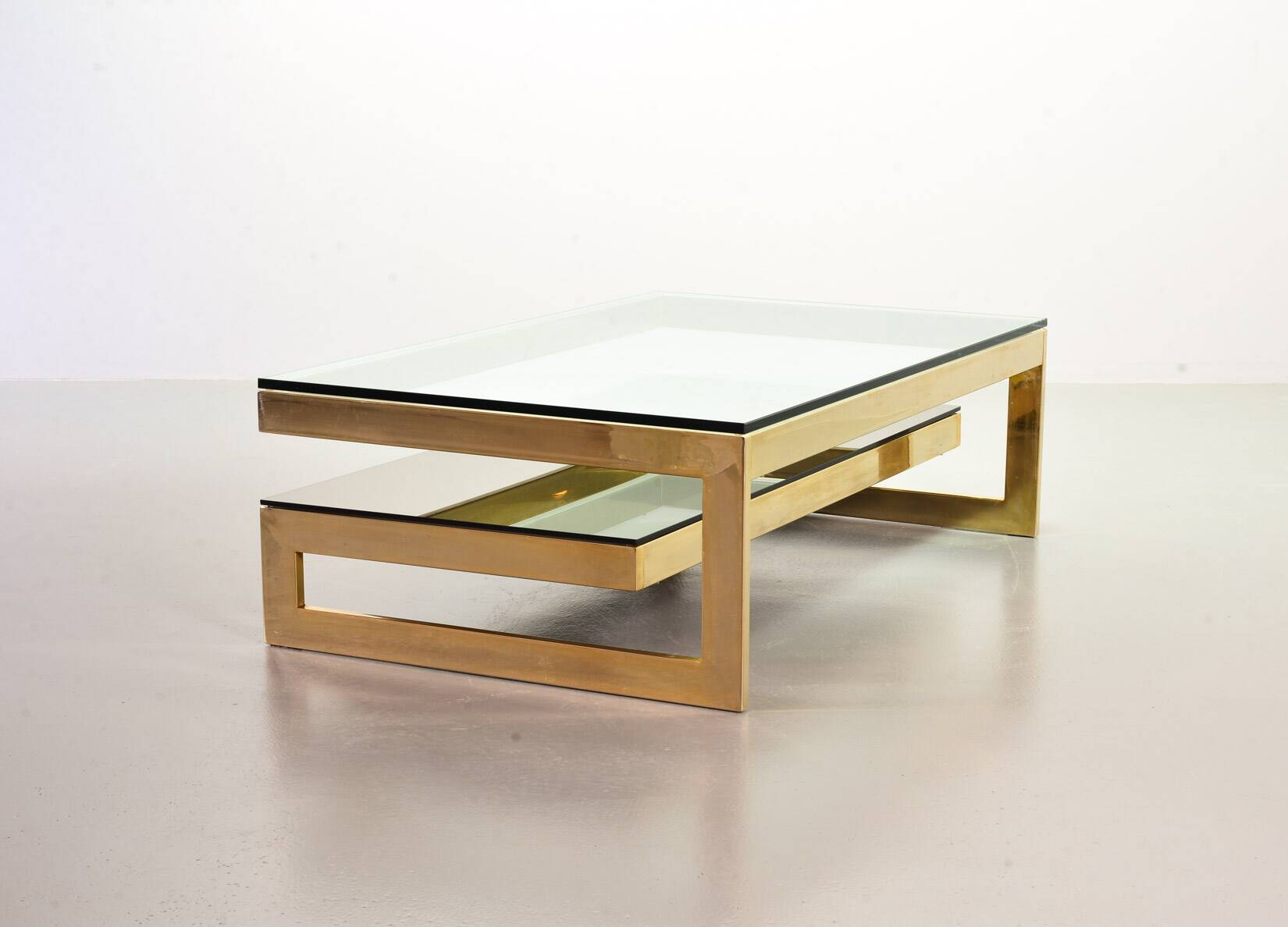 Belgo-Chrom Architectural G-Table 23-Carat Goldplated with Glass Tops 1970s
