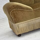 Canapé/lit de repos 2 places des années 1950, velours vert clair, pieds en frêne.