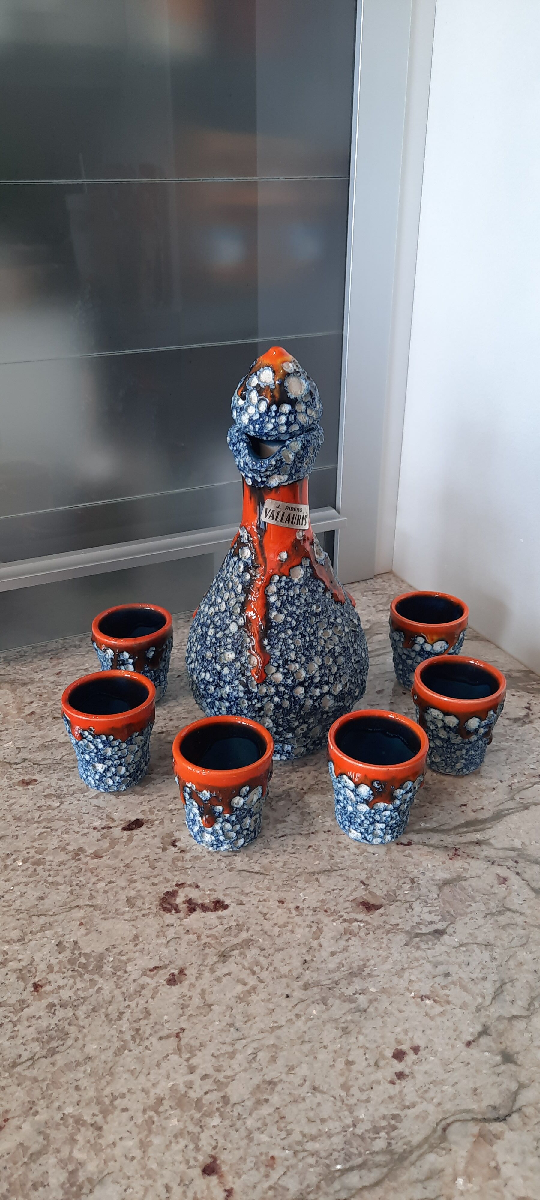 Vallauris sea foam ceramic liquor service