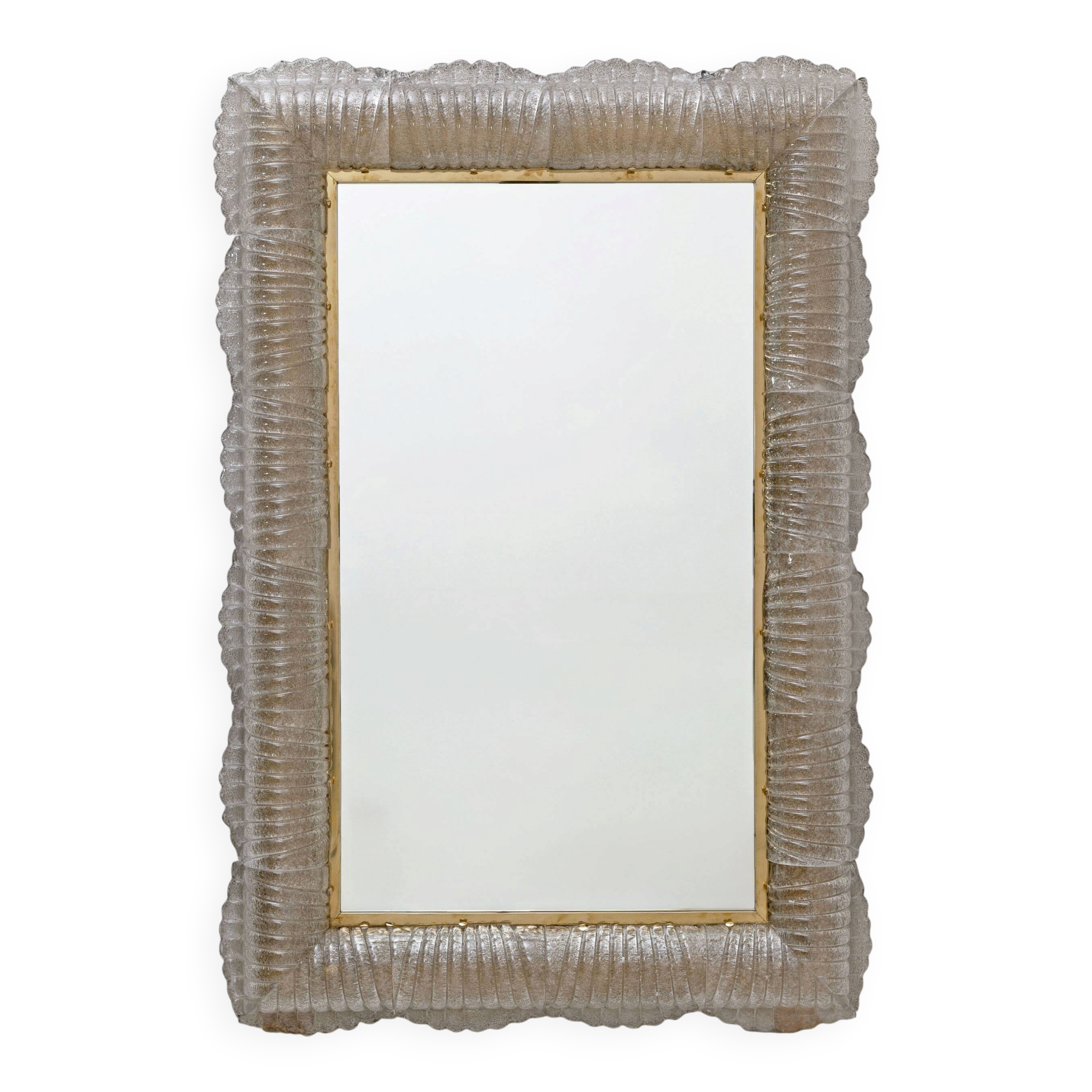 Mid-century Modern Italian Sculptural Backlit Mirror in Murano Glass Brass