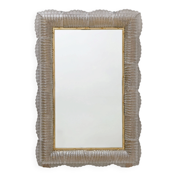 Mid-century Modern Italian Sculptural Backlit Mirror in Murano Glass Brass