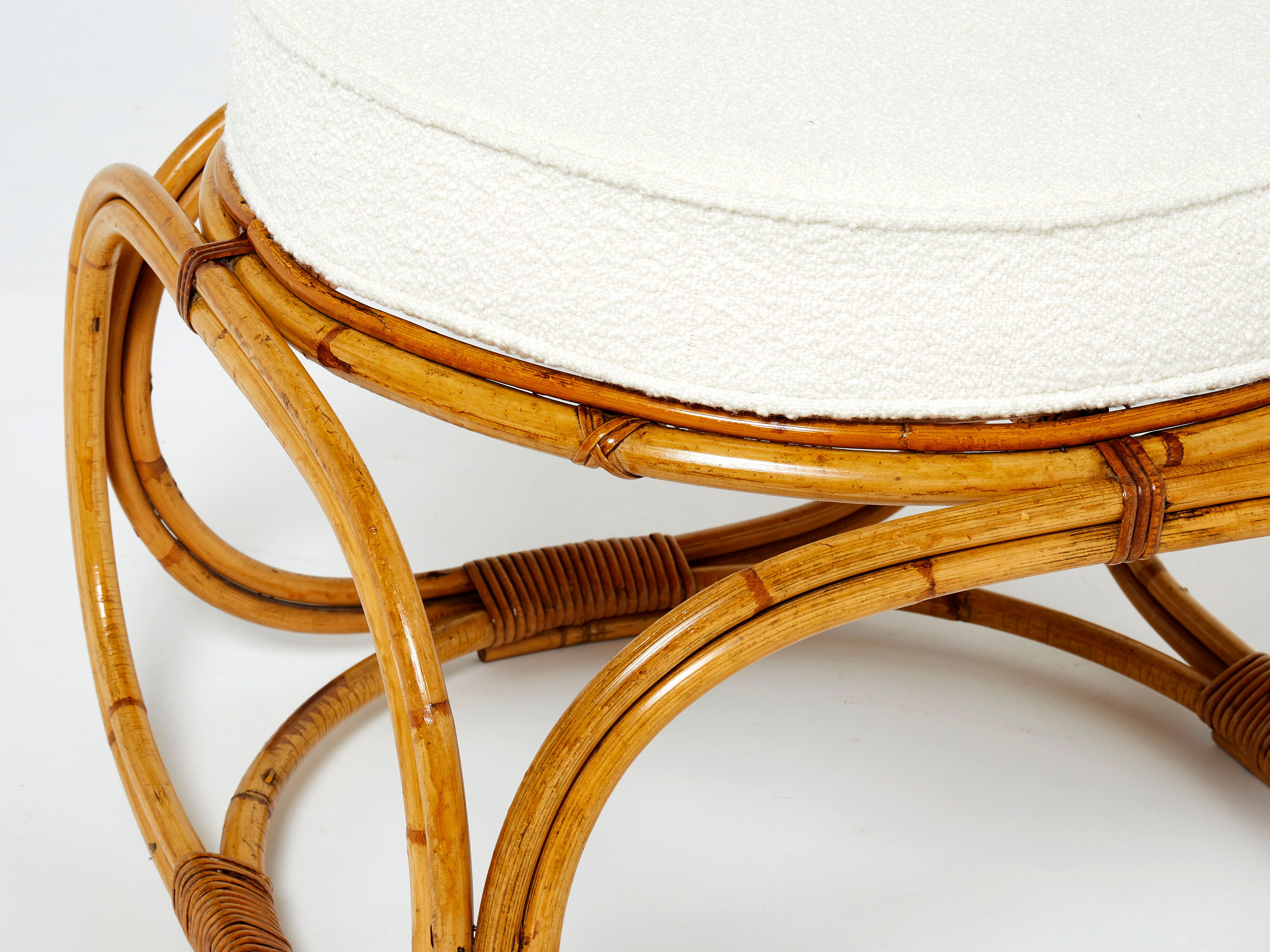 Sofa and italian poufs bamboo curly wool around 1960